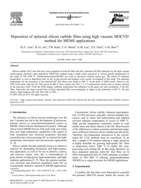 Deposition of epitaxial silicon carbide films using high vacuum ...