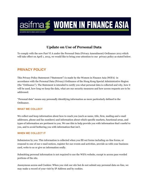 Data Privacy Policy >> Update On Use Of Personal Data Privacy Policy Asifma Data Privacy Policy >> Update On Use Of Personal Data Privacy Policy Asifma