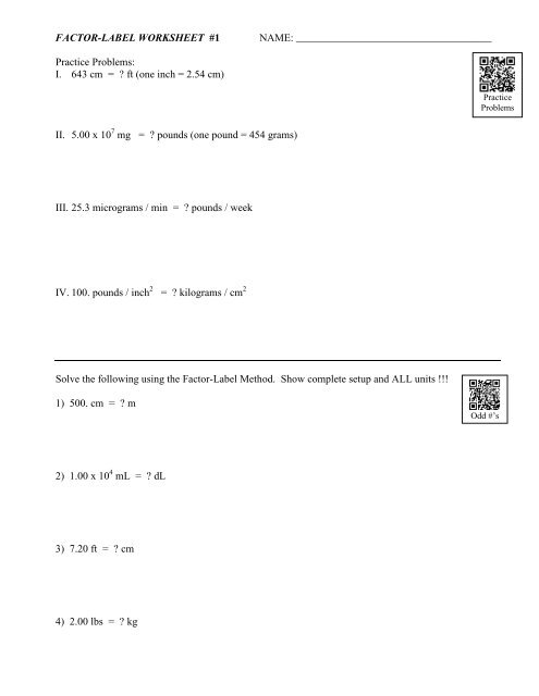 factor-label worksheet name - Avon Chemistry