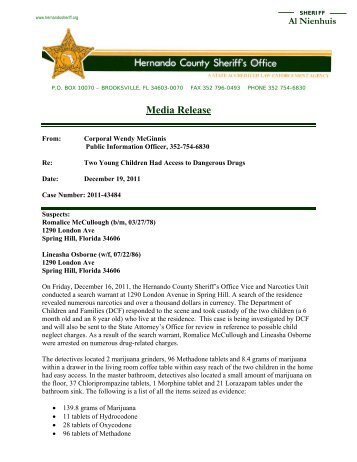 London Ave Search Warrant - Hernando County Sheriff's Office