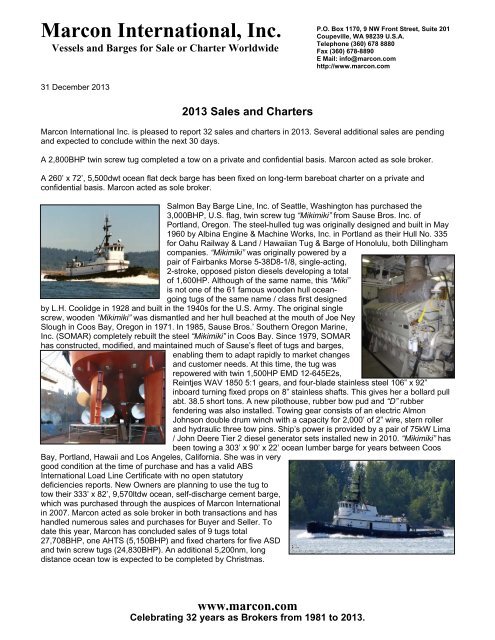 Tug Boat Market Report - May 2013 - Marcon International, Inc.