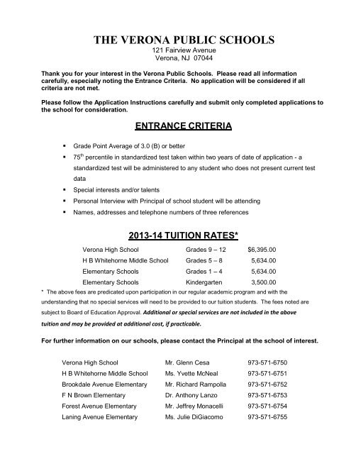THE VERONA PUBLIC SCHOOLS Verona School District THE VERONA PUBLIC SCHOOLS Verona School District