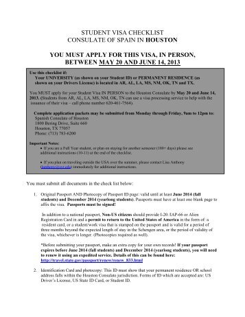 student visa checklist consulate of spain in houston you ... - SU Abroad