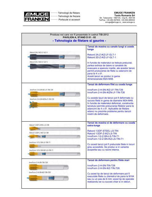 Tehnologia de frezare - EMUGE FRANKEN Tools Romania