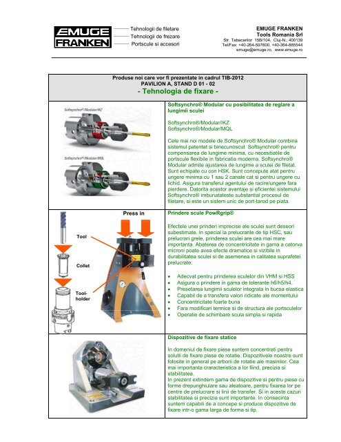 Tehnologia de frezare - EMUGE FRANKEN Tools Romania