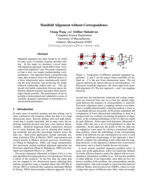 Manifold Alignment without Correspondence - University of ...