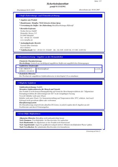 Metaflux 70-04 EG-Sicherheitsdatenblatt