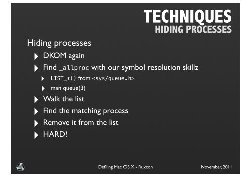 Defiling Mac OS X - Ruxcon - Reverse Engineering Mac OS X - PUT ...