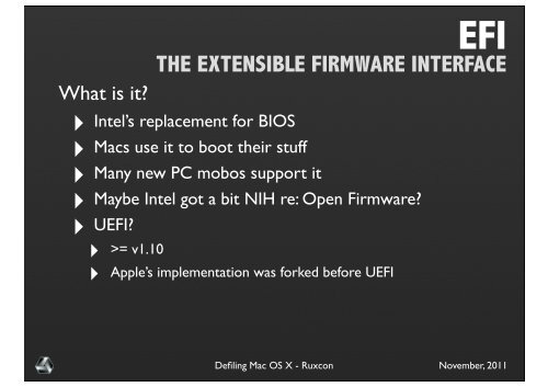 Defiling Mac OS X - Ruxcon - Reverse Engineering Mac OS X - PUT ...