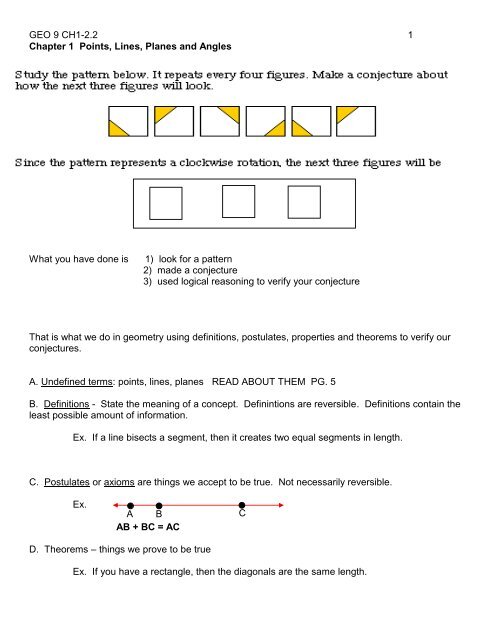 Chapter 1 Points, Lines, Planes and Angles