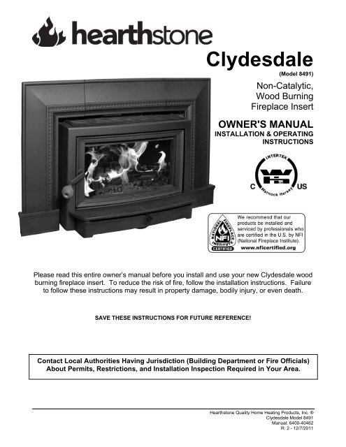Clydesdale 8491 Manual - Hearthstone Stoves
