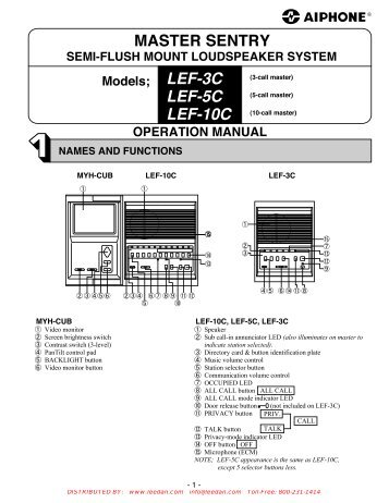 AIPHONE LEF-3C, LEF-5C LEF-10C Installation, Wiring & Operation