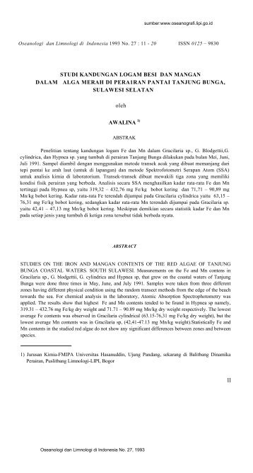 STUDI KANDUNGAN LOGAM BESI DAN MANGAN DALAM ... - Lipi