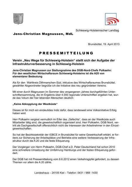 Neu Wege fÃ¼r Schleswig-Holstein - Jens-Christian Magnussen, MdL