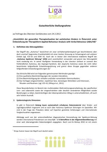 Gutachten Autismus an OSR 1 - Ãsterreichische LIGA fÃ¼r Kinder-und ...