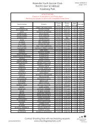 Roseville Youth Soccer Club PHOTO DAY SCHEDULE Kaseberg Park