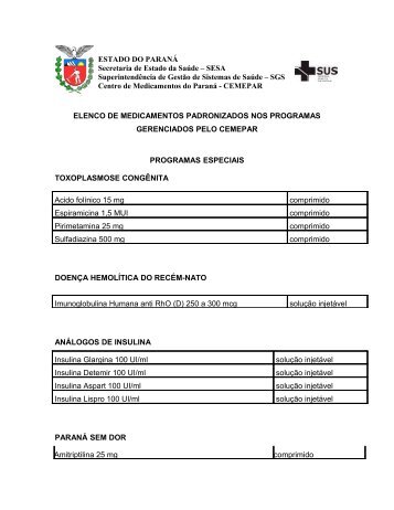 elenco de medicamentos padronizados nos programas gerenciados ...