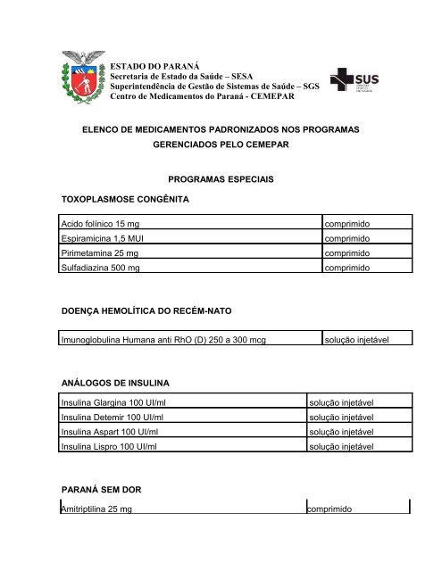 elenco de medicamentos padronizados nos programas gerenciados ...