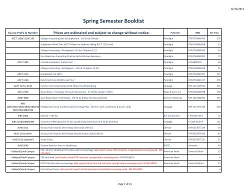 Spring Semester Booklist Wiregrass Georgia Technical College
