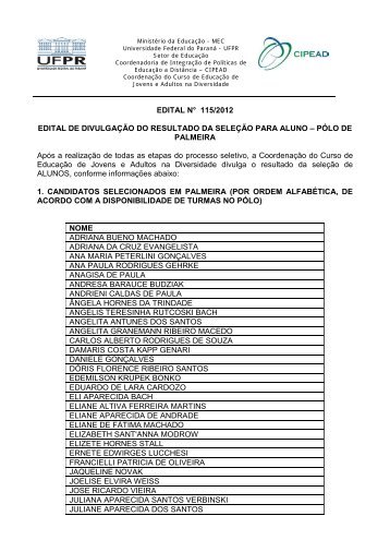 Para visualizar edital 115 Polo de Palmeira clique aqui. - CIPEAD