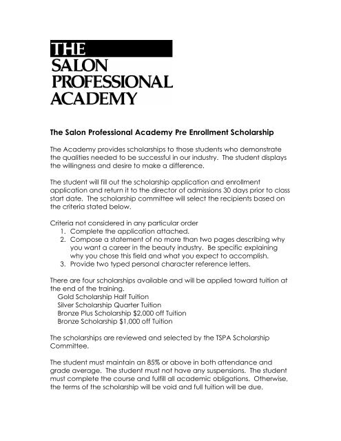 The Salon Professional Academy Pre Enrollment Scholarship