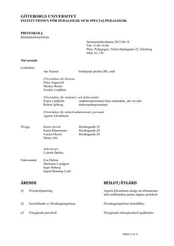 Protokoll 2012-06-18 - Institutionen fÃ¶r pedagogik och ...