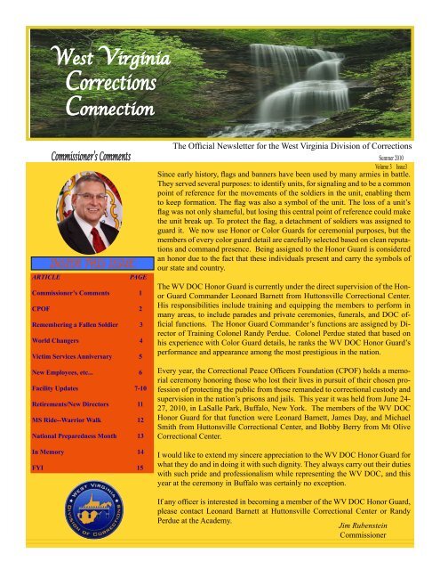 Commissioner's Comments - West Virginia Division of Corrections
