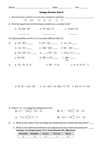 Integers Practice Test Pt 3