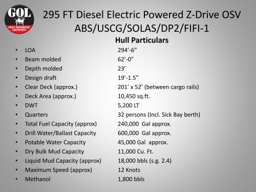 295 FT Diesel Electric Powered Z-Drive OSV ABS/USCG/SOLAS ...