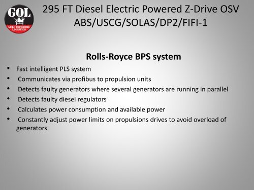 295 FT Diesel Electric Powered Z-Drive OSV ABS/USCG/SOLAS ...