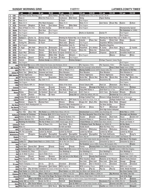 SUNDAY MORNING GRID 11/27/11 LATIMES.COM/TV TIMES