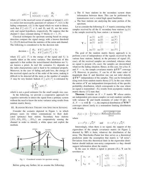 Cooperative Spectrum Sensing Using Random Matrix Theory - HAL