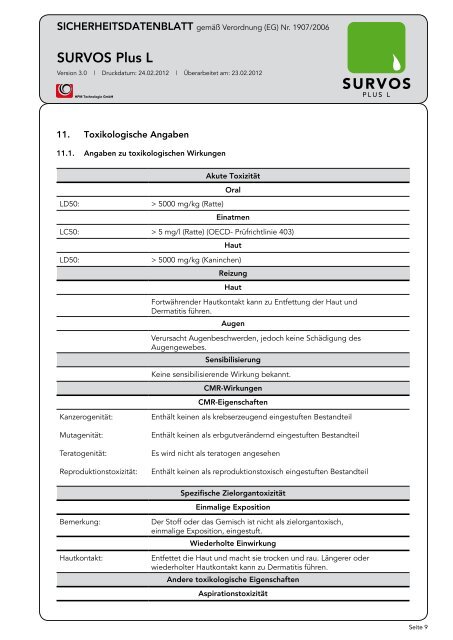 Sicherheitsdatenblatt SURVOS Plus L - hpmtechnologie.de