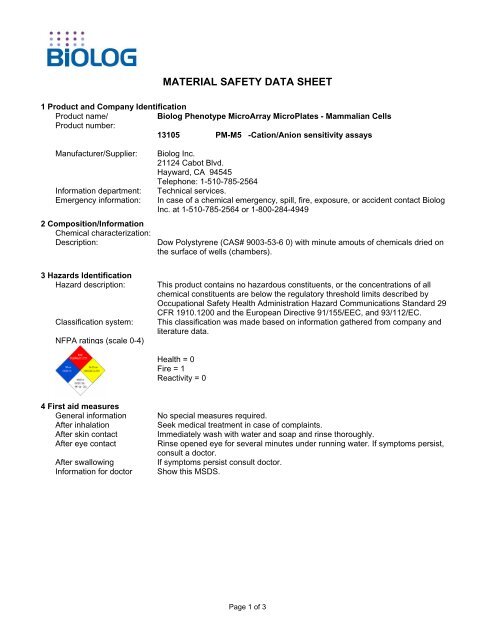 MSDS - Biolog Inc.