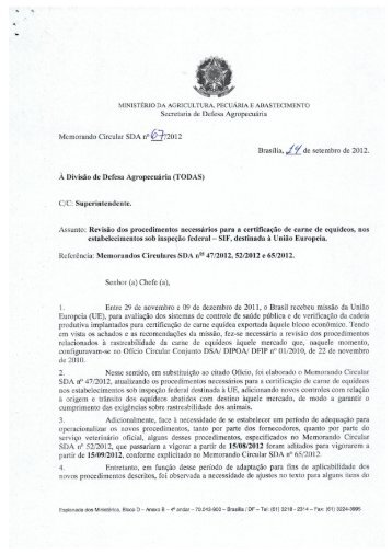 Memorando circular 67/2012 - Agência de Defesa Agropecuária do ...