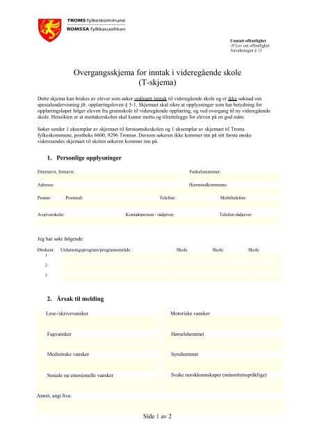 T-skjema - Troms fylkeskommune