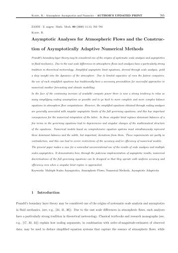 Asymptotic Analyses for Atmospheric Flows and ... - FU Berlin, FB MI