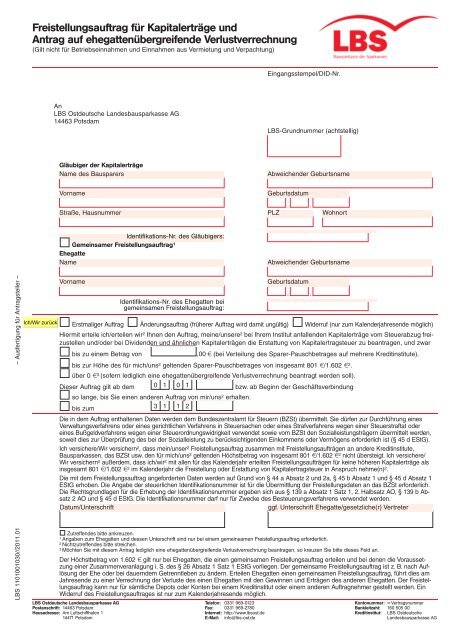 Lbs Antrag Auf überweisung Vermögenswirksamer Leistungen Ausfertigung für Ant