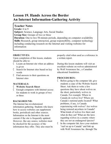 Lesson 19. Hands Across the Border An Internet ... - Kids' Planet