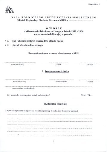 wniosek o skierowanie dziecka na turnus rehabilitacyjny - KRUS