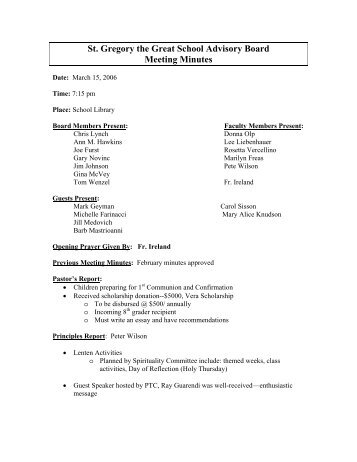 st gregory the great school advisory board meeting minutes outline