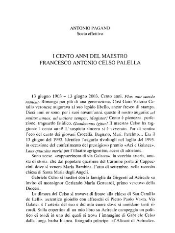 Pagano A., I cento anni del maestro Francesco Antonio