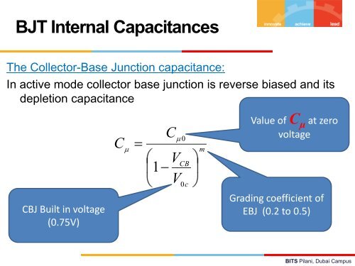 BJT Internal Capacitances and High Frequency Model - BITS Pilani