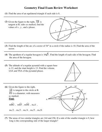 Geometry Final Exam Review Worksheet