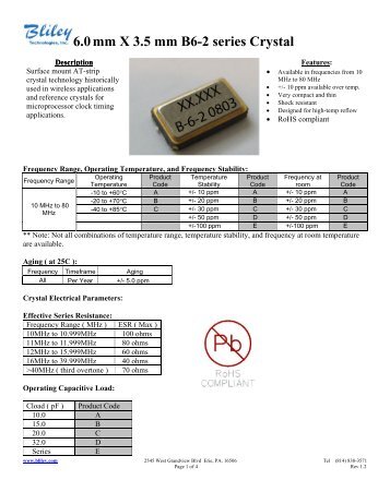 6.0mm X 3.5 mm B6-2 series Crystal - Bliley Technologies