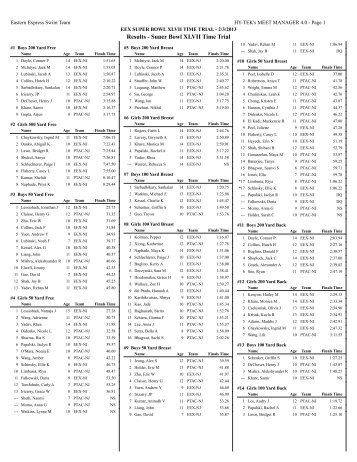 Results - Super Bowl XLVII Time Trial - Eastern Express Swimming ...