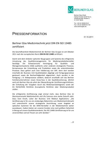 31.10.2011: Berliner Glas Medizintechnik DIN EN ISO 13485 ...