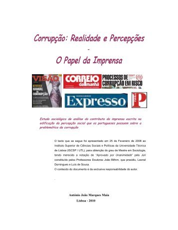 A imprensa como factor explicativo do discurso social da corrupÃ§Ã£o