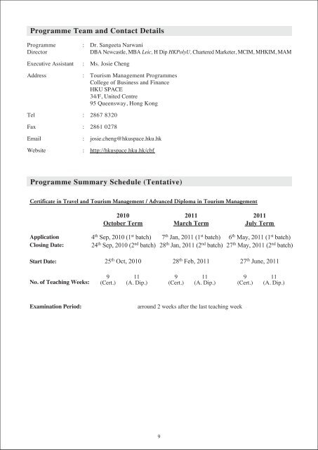 TRAVEL & TOURISM MANAGEMENT TOURISM ... - HKU Space